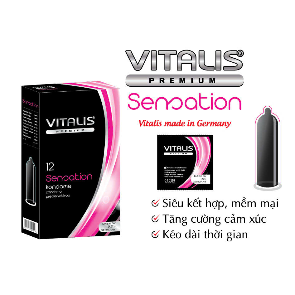 Bao cao su Vitalis Đức Hộp 12 cái siêu mỏng trơn truyền thống